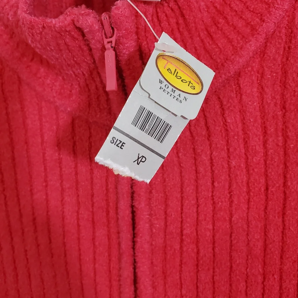 NWT Talbots Chenille Texture Zip Front Cardigan Sweater Knit Pink Size Large